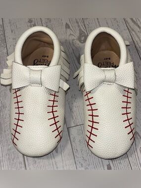 Monkey Feet Baseball Moccasins Toddler 3–4Y White Leather Soft Sole
